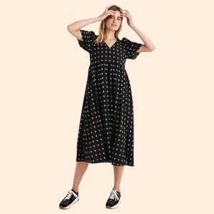 Madewell Dobby Black Puff Sleeve Midi Dress